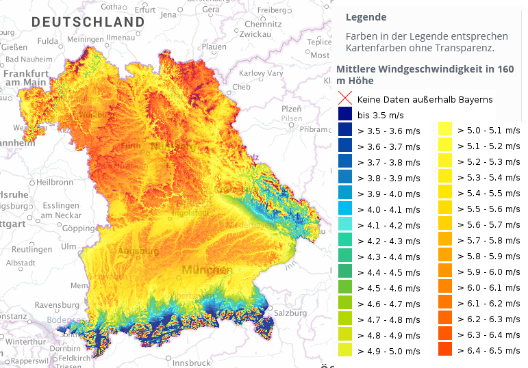 Windgeschwindigkeiten in Bayern